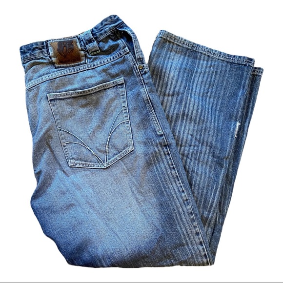 Rare RUFF RYDERS Denim Baggy Fit Jeans Mens Size 42 Logo Distressed DMX Hip Hop - Picture 1 of 13